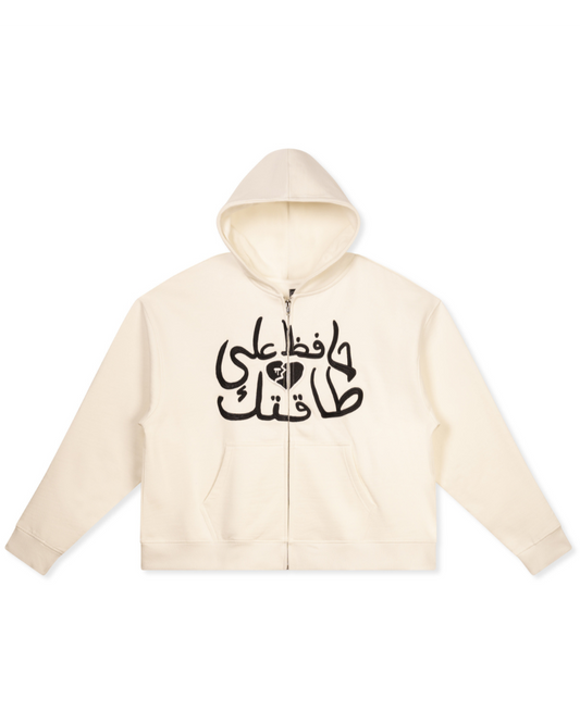 BOXY ZIPPED HOODIE - OFF WHITE