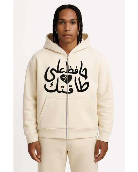 BOXY ZIPPED HOODIE - OFF WHITE